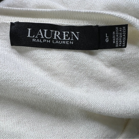 Lauren Ralph Lauren Cream Beige Button Up Cardigan Short Sleeve Sweater Size L - Picture 6 of 10